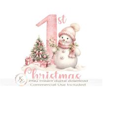 First Christmas PNG, Baby first Christmas, Pink Christmas PNG, Girl 1st Christmas, Vintage, Sublimation, Digital Downloa