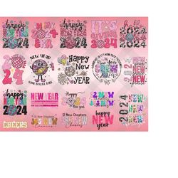 20 Designs Happy New Year Glitter Sequins Png Bundle, New Year 2024 Png, Disco New Year Sublimation, Holiday Retro