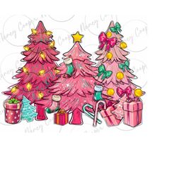 Pink Christmas trees png sublimation design download, Merry Christmas png, Happy New Year png,Christmas trees png,sublim