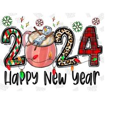 2024 Happy New Year Png, Merry Christmas Png, Holidays, 2024, Western, hot chocolate, Christmas Drink, Sublimation Desig