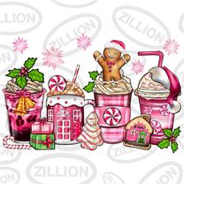 Pink Christmas coffee cups png sublimation design download, Merry Christmas png, Happy New Year png, sublimate designs d