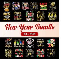 Happy New Year PNG 2024 Sublimation Digital Design Bundle, Cheer New Year Sublimation Bundle, Instant Download, New Year