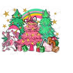 Unicorn Christmas trees png sublimation design download, Merry Christmas png, Happy New Year png, unicorn png, sublimate
