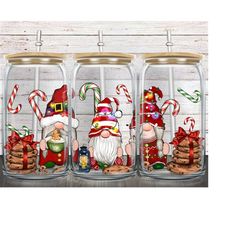 Christmas Gnomes Libbey Glass Png Sublimation Design, 16oz Libbey Glass Png, Merry Christmas Png, Happy New Year Png, Di