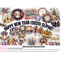 Happy New Year Clipart Bundle , 130 PNG Images, Holiday Cozy Graphics, Instant Digital Download, Commercial Use, done fo