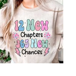 12 New Chapters 365 New Chances PNG, Retro New Years Sublimation Digital Design, Happy New Year png, simple new year png