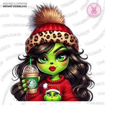 Christmas Girl Cute Boujee PNG, Mean Green Girl Christmas Png, Leopard Christmas Png, Retro Luxury Christmas Shirt Png,
