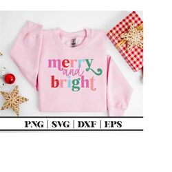 Retro Christmas Png Merry & Bright Png Merry  Bright Shirt Sublimation Colorful Christmas Png Pink Christmas Png Pink Me