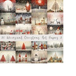20 Whimsical Christmas Printable Art Pages| Digital Download JPG Paper Set| PNG sublimation| Whimsical Digital Paper | R