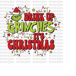 Drink Up Grices It&39s Christmas Png, Christmas Lights, Merry Christmas Png, Retro Christmas Png, Retro Hat Png, Christm