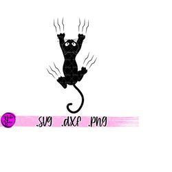 Black Cat Scratching Down SVG, PNG | Cartoon Cat, Funny Kitten, Cats | Clipart Cricut Silhouette Cut File Digital Print