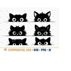 6 Peeking Cat SVG Bundle, Cat Silhouette, PNG,Vector, Commercial Use,Transparent Background,svg files,svg bundle,for cri