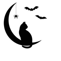 Black Cat on Moon with Bats SVG | Halloween SVG | Cricut Halloween File | Scary Cat | Flying Bats