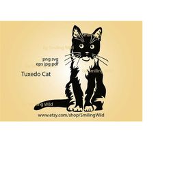 Tuxedo Cat svg clipart vector graphic art Bicolor cat sitting laser cut file black and white cat svg cuttable cricut dig