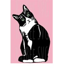 Cat - Tuxedo Black and White - Domestic Shorthair - SVG PNG JPG Clipart Cut File Download for Cricut Silhouette - Person