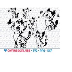 6 Butterfly Cat SVG Bundle|Cat Silhouette|PNG DXF|Vector|Commercial Use|Transparent Background,svg files|svg bundle|cute