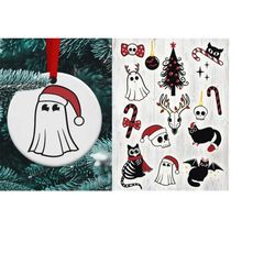 Spooky Christmas Bundle, Skull Christmas SVG, Ghost SVG PNG, Black Cat svg, Christmas Tree svg, Reindeer Skull svg, Cand