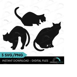 Black Cat SVG Bundle, Halloween Black Cat PNG Bundle, Cat Cricut Cut Files, Witch Cat Silhouette Outline, Halloween Deco