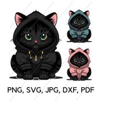 Hoodie Black Cat svg file, Black cat illustration, Cat lover, Cozy cat Clipart, Playful cat, Quirky cat vibes, Digital d