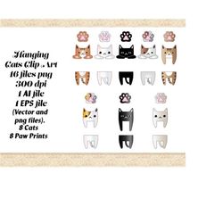 Hanging Cats Vector AI EPS (No SvG) & PNG, Cats Clip Art, Hanging Cats, Black Cat, Cat Paws Clip Art, Commercial 0K