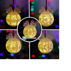 Pack 5 Christmas Balls SVG Paper Lantern Hanging For Christmas Tree Decorations - DIY Christmas Ornaments - Christmas Ba