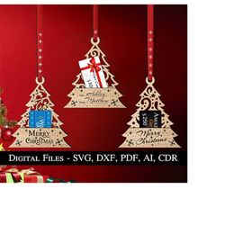 Christmas Tree Gift Card Money Holder Ornament SVG Home Dcor House Decoration Glowforge Laser Lightburn Digital Download