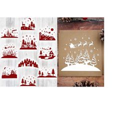 Christmas Scene Bundle, Christmas Scene with Trees, Santa with Sleigh, Winter SVG Scene, Winter Scene with Reindeers, Ch
