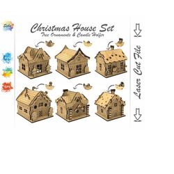 Laser Cut Christmas Houses Tree Ornaments SVG (6 Houses Styles), Christmas Gift, Glowforge Files, Cnc Project File, Lase