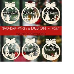 Personalized Christmas Ornament SVG, Custom Name Ornament SVG Laser Cut, Tree Ornaments With Editable Text, Glowforg SVG