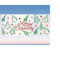 Merry Christmas Tree Svg Libbey Glass Wrap Svg, Retro Trendy Holiday 16oz Libby Can Beer Full Wrap cup svg files for Cri