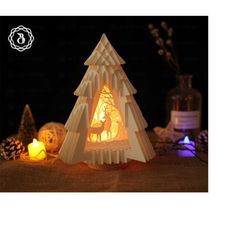 Christmas Tree With Deer Popup 3D - Merry Christmas Pop Up 3D SVG - Xmas Paper Cutting Template SVG - SVG files - Digita