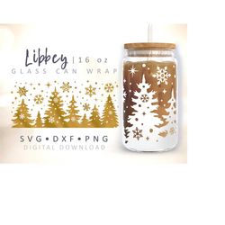 christmas trees can glass wrap svg snowflakes can glass cup snow libbey can wrap full 16 oz libbey can glass svg cricut