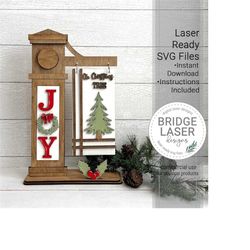 Small Farmhouse Christmas Laser Cut File, Christmas interchangeable Sign SVG, Laser Ready Interchangeable Post Sign, Joy