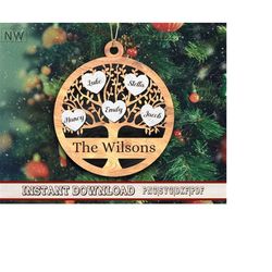 Family Tree Ornament Laser Cut Files, Christmas Ornament Digital Files Instant Download, Custom Name Svg Cut Files, Cust