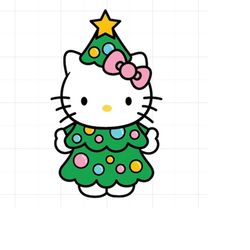 Christmas Tree With Ornaments Hello-Kitty SVG PNG for cricut
