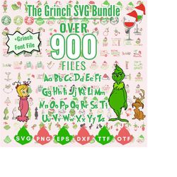 Grinch SVG Bundle for Cricut and Sublimation, Grinch Face SVG, Grinch Cut Files, Grinch Clipart, Font Bundle, PNG
