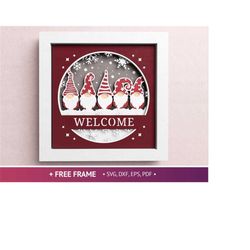 3d gnome welcome shadow box, christmas shadow box svg, merry christmas svg, files for cricut and silhouette with easy in