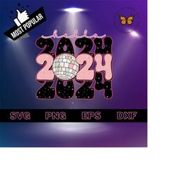 Retro hello 2024 new year svg png instant download