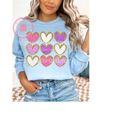 Chenille Hearts PNG Valentines Day PNG Valentines Shirt Design Faux Chenille Png Pink Purple White
