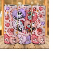 3D Inflated Happy Valentine Day 20oz Skinny Tumbler, Candy Hearts Valentine Tumbler Png, Valentine Cartoon 20oz Tumbler