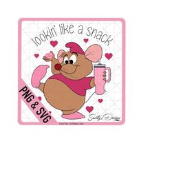 Cinderella Mouse png, Layered SVG, Valentines Day, Heart, Stanley, Cute, Gus Gus, Snack svg, Valentines, SVG, PNG Digita
