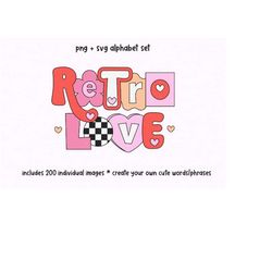 Retro Love Alphabet Set - PNG Retro Letters, SVG Retro Letters, Alphabet Set, Retro Clip Art, Sublimation Alphabet, Vale