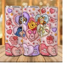 3D Inflated Happy Valentine Day 20oz Skinny Tumbler, 3D Puffy Valentine Cartoon Tumbler Png, Candy Hearts Valentine 20oz
