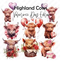 Valentine&39s Day Highland Cows PNG, Clipart Bundle, Junk Journal, Digital Planner, Collage Images, Valentine Sublimatio