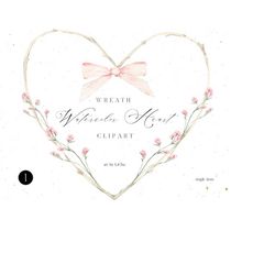 Watercolor Heart Wreath Wildflowers Floral Valentines Day Delicate Flower Botanical Frame Love Branch Sublimation Weddin