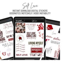 Self Love Digital Planner Stickers-Valentine&39s Day Digital Stickers Pre-Cropped Goodnotes and PNG Digital Planner Stic