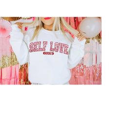 Faux Sequin Varisty Self Love PNG Faux  Valentines Day Trendy Valentine Cut file, college font cupid png, xoxo retro cut