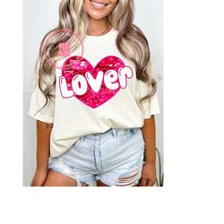 Faux Sequins Heart PNG Valentines Day Shirt Design Lover PNG Cute Valentines Day Transfer Design Digital