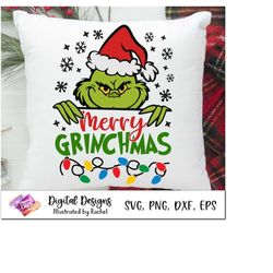 Merry Grinchmas SVG, Grinchy Christmas SVG, Grinchmas cut files, Christmas Holiday SVG, Santa hat Grinchmas png, Retro C