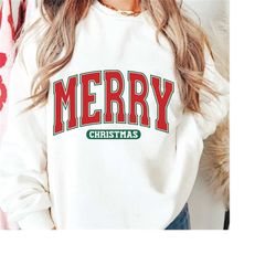 Merry Christmas SVG, Merry Christmas PNG, Christmas Sublimation Shirt SVG, Merry Varsity Png, Retro Christmas Svg, Digit